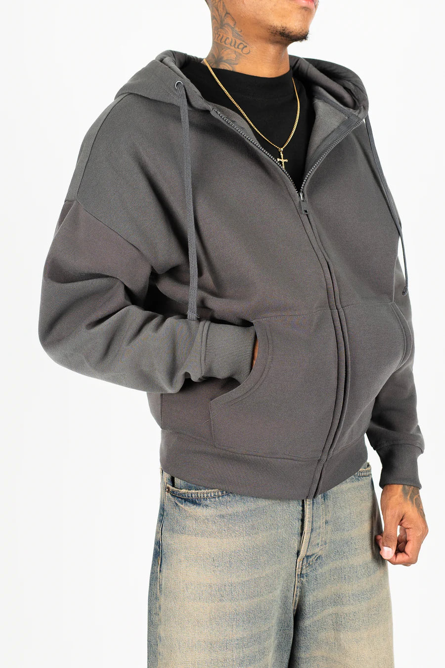 Drop shoulder zip up hoodie