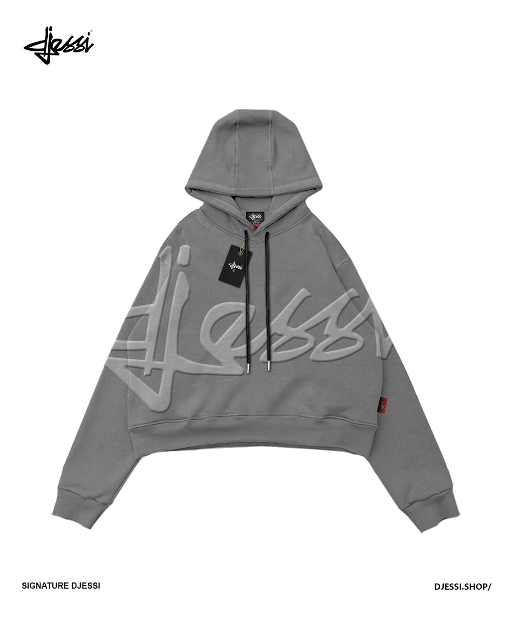 Signature Cropped Hoodie Dark Grey/Grey