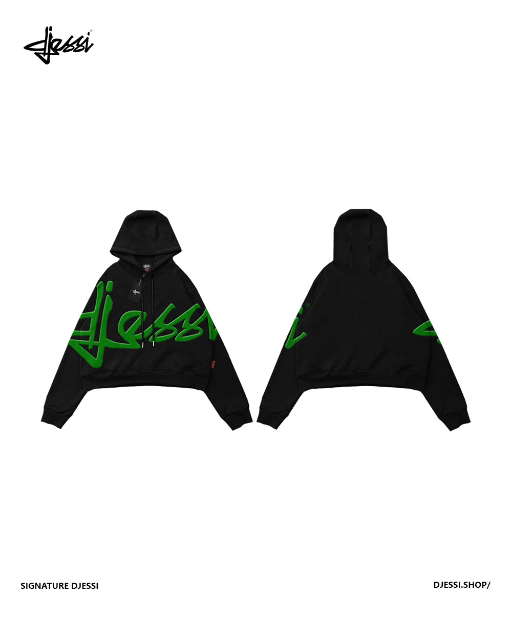 Signature Cropped Hoodie Green/Black