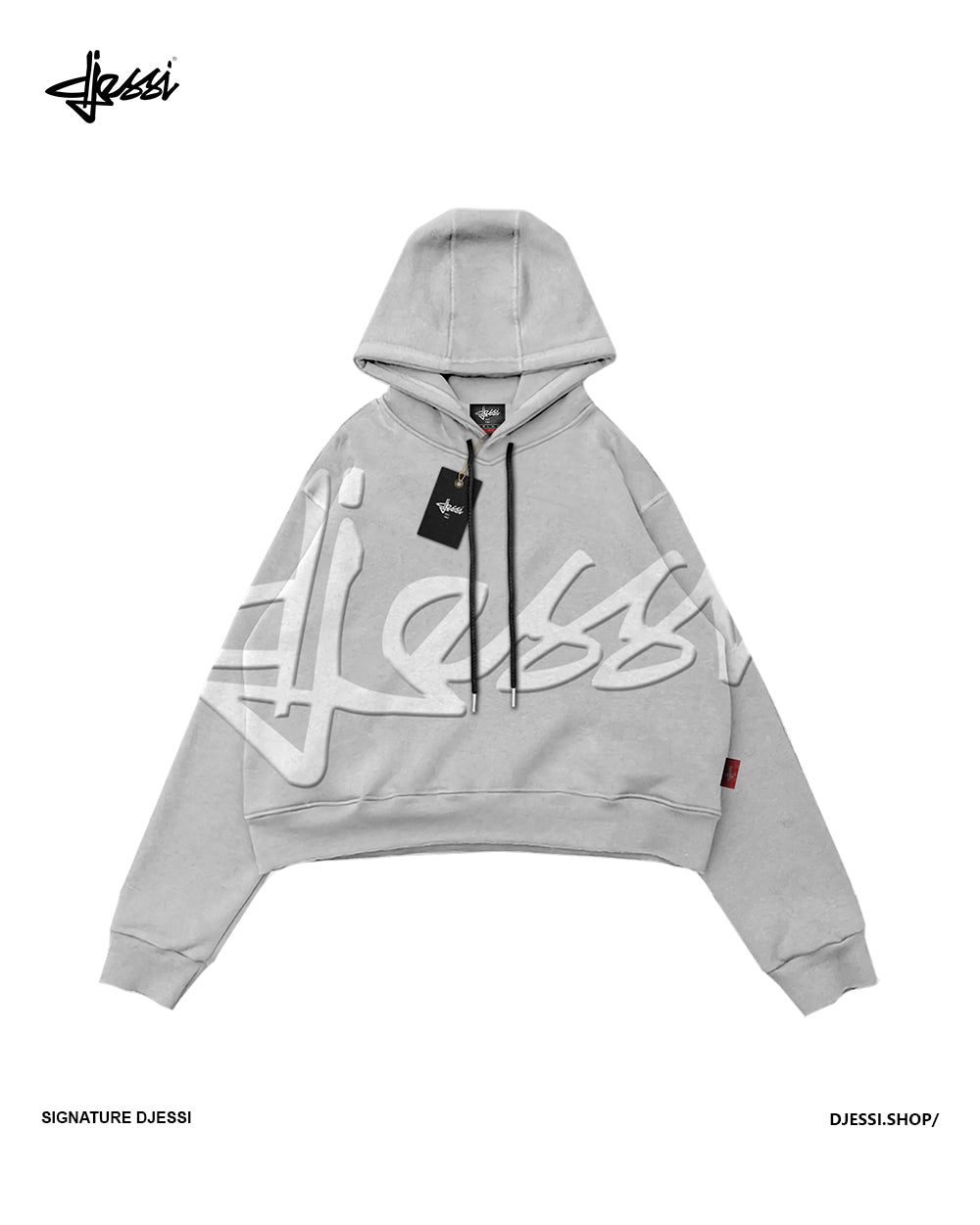 Signature Cropped Hoodie Light Gray/White