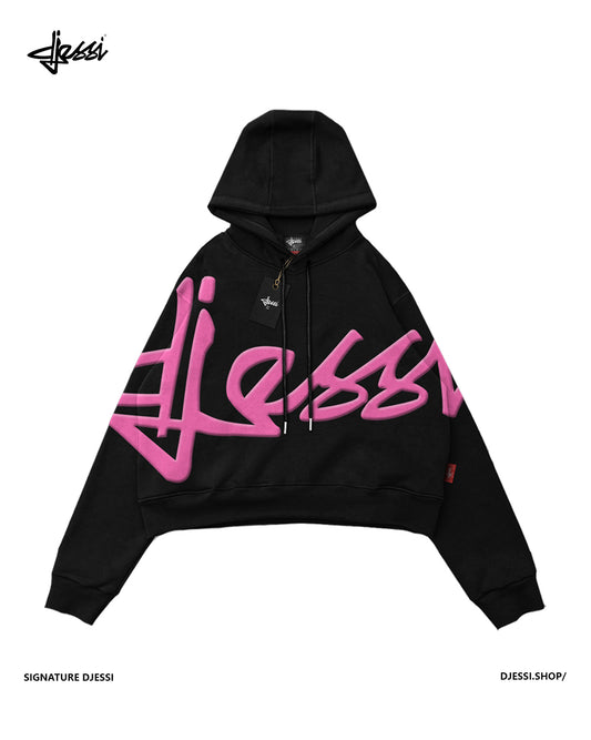 Signature Cropped Hoodie Black/Pink