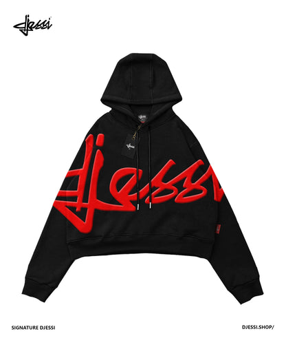 Signature Cropped Hoodie Black/Red