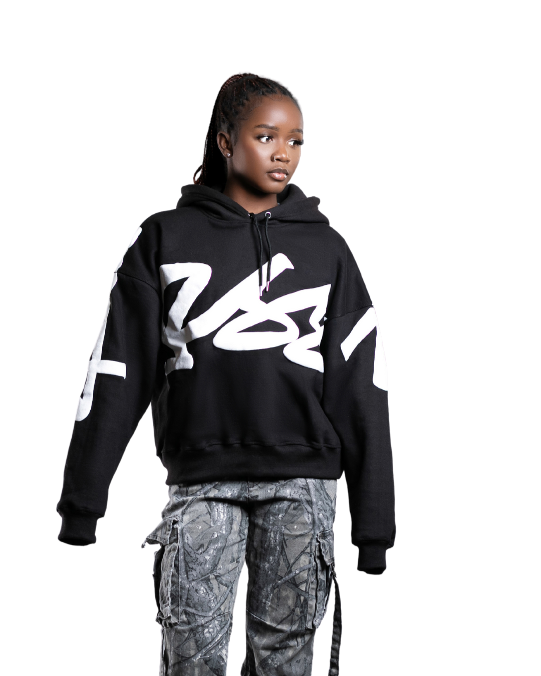 Signature Cropped Hoodie White/Black